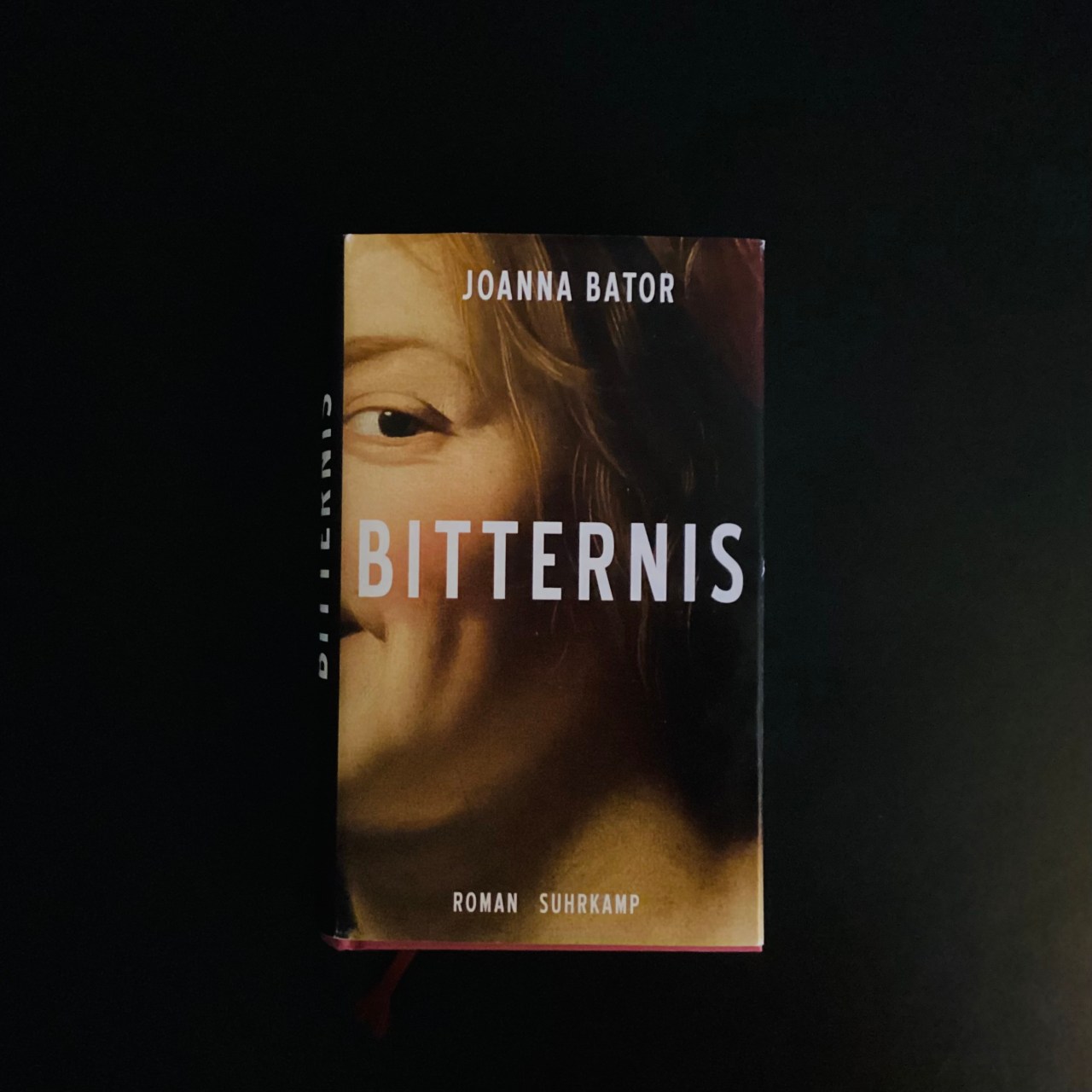 Auf dem Bild ist das Cover von Joanna Bators Roman "Bitternis" zu sehen, darauf ein Frauenporträt